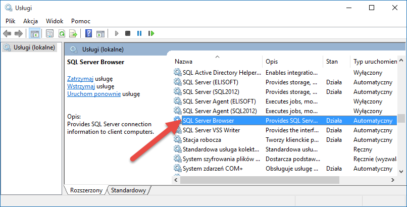 ELISOFT Usługa SQL Server Browser